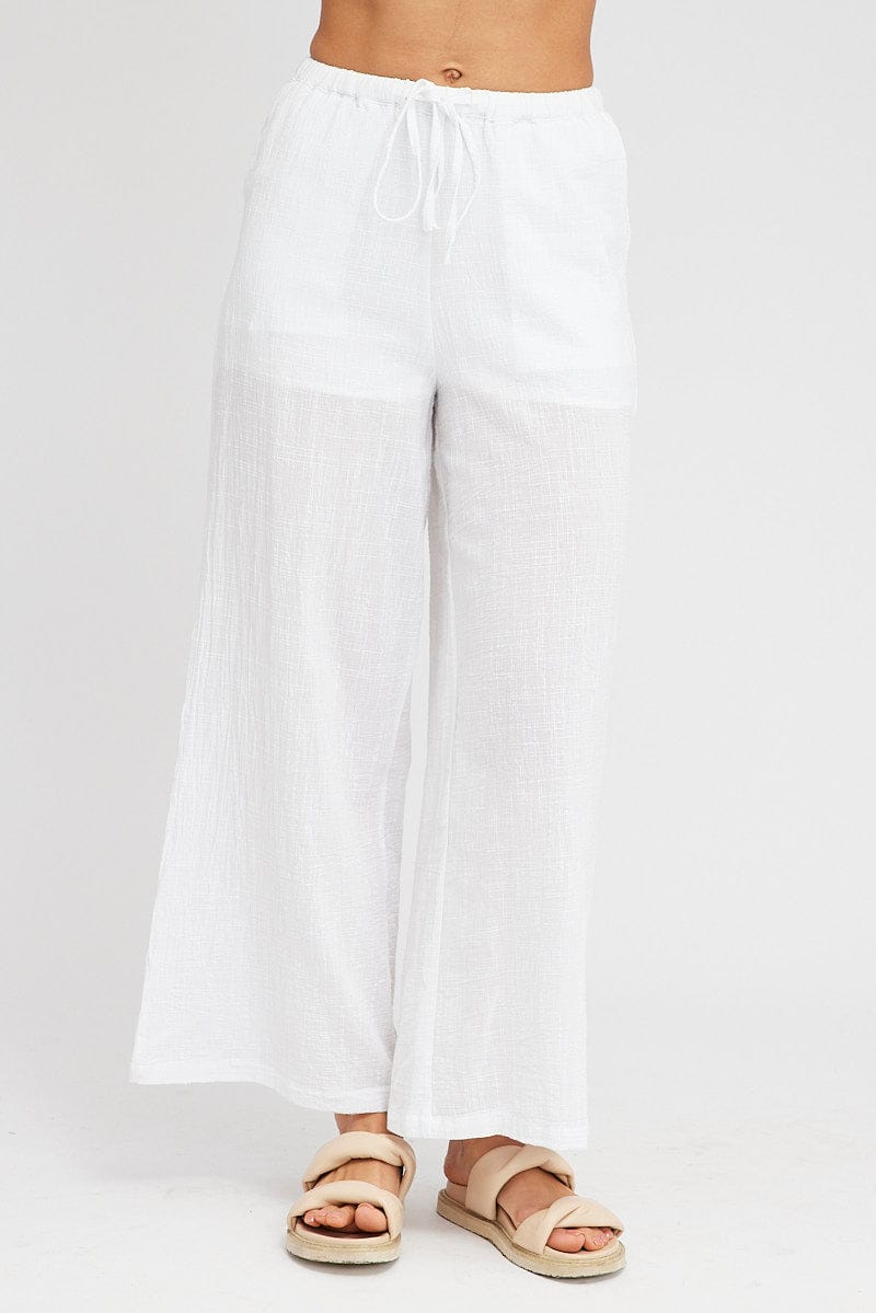 White Wide Leg Pants Mid Rise for Ally Fashion