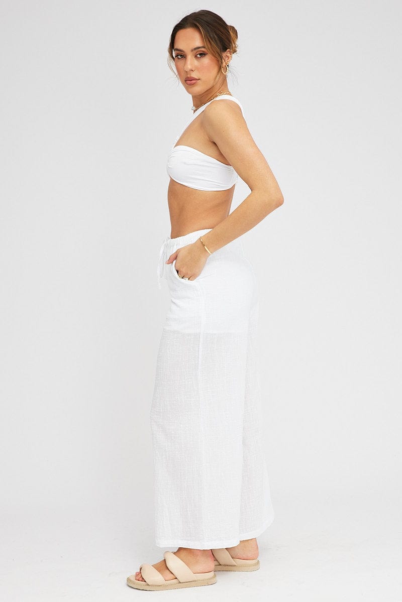 White Wide Leg Pants Mid Rise for Ally Fashion