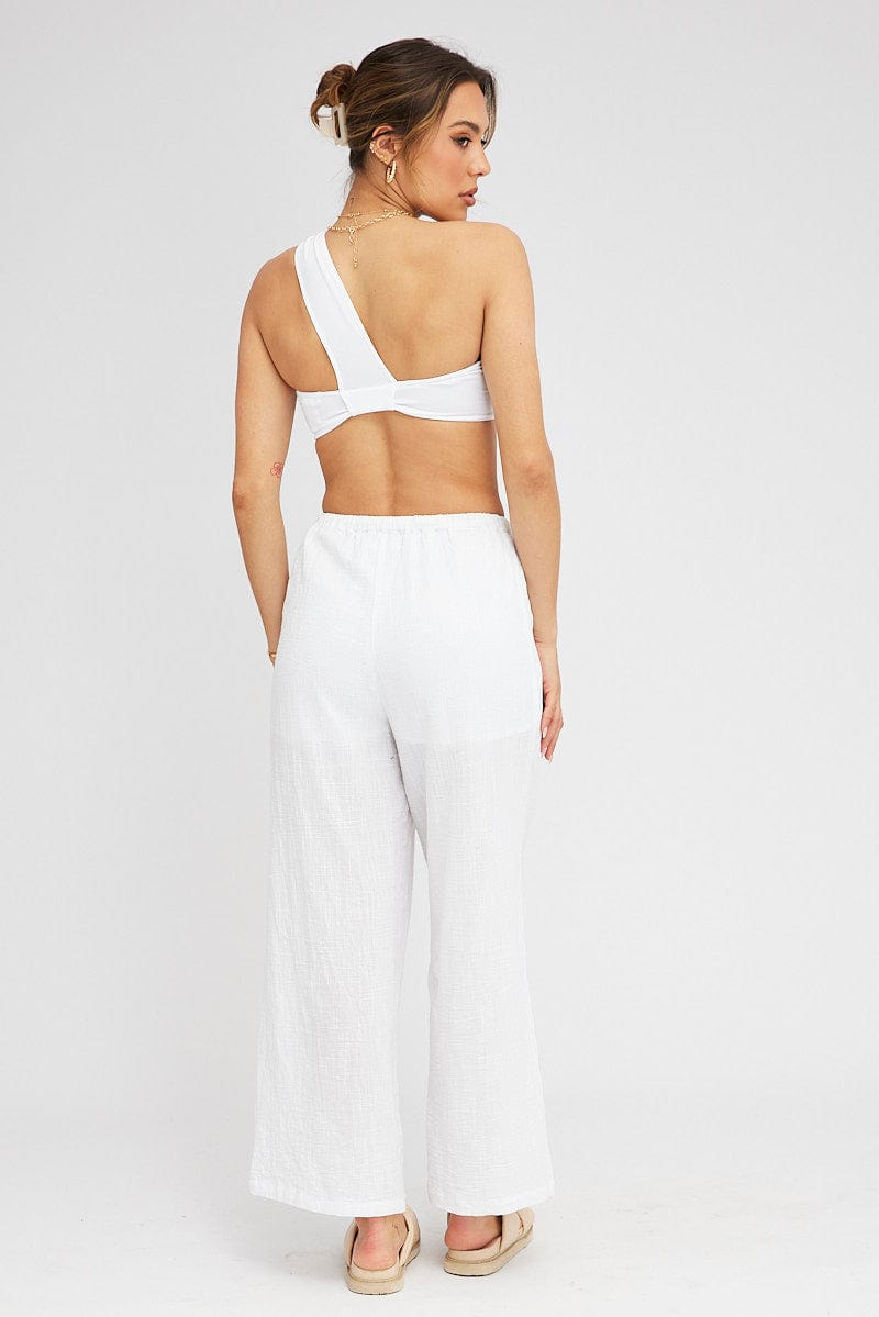 White Wide Leg Pants Mid Rise for Ally Fashion