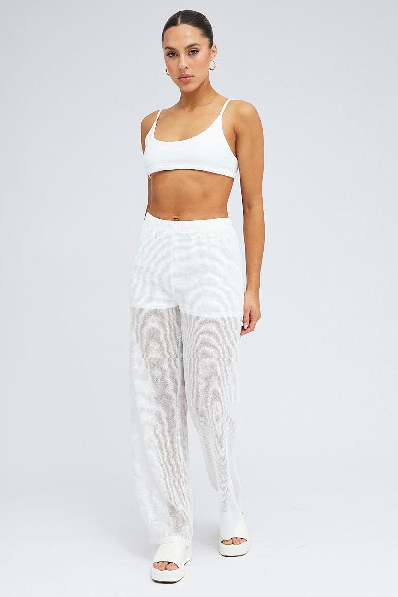 White Wide Leg Pants Elasticated Waist for Ally Fashion