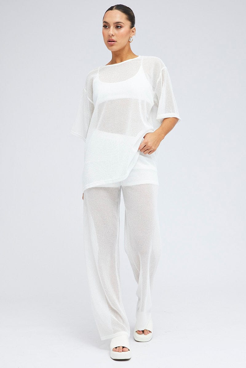 White Wide Leg Pants Elasticated Waist for Ally Fashion