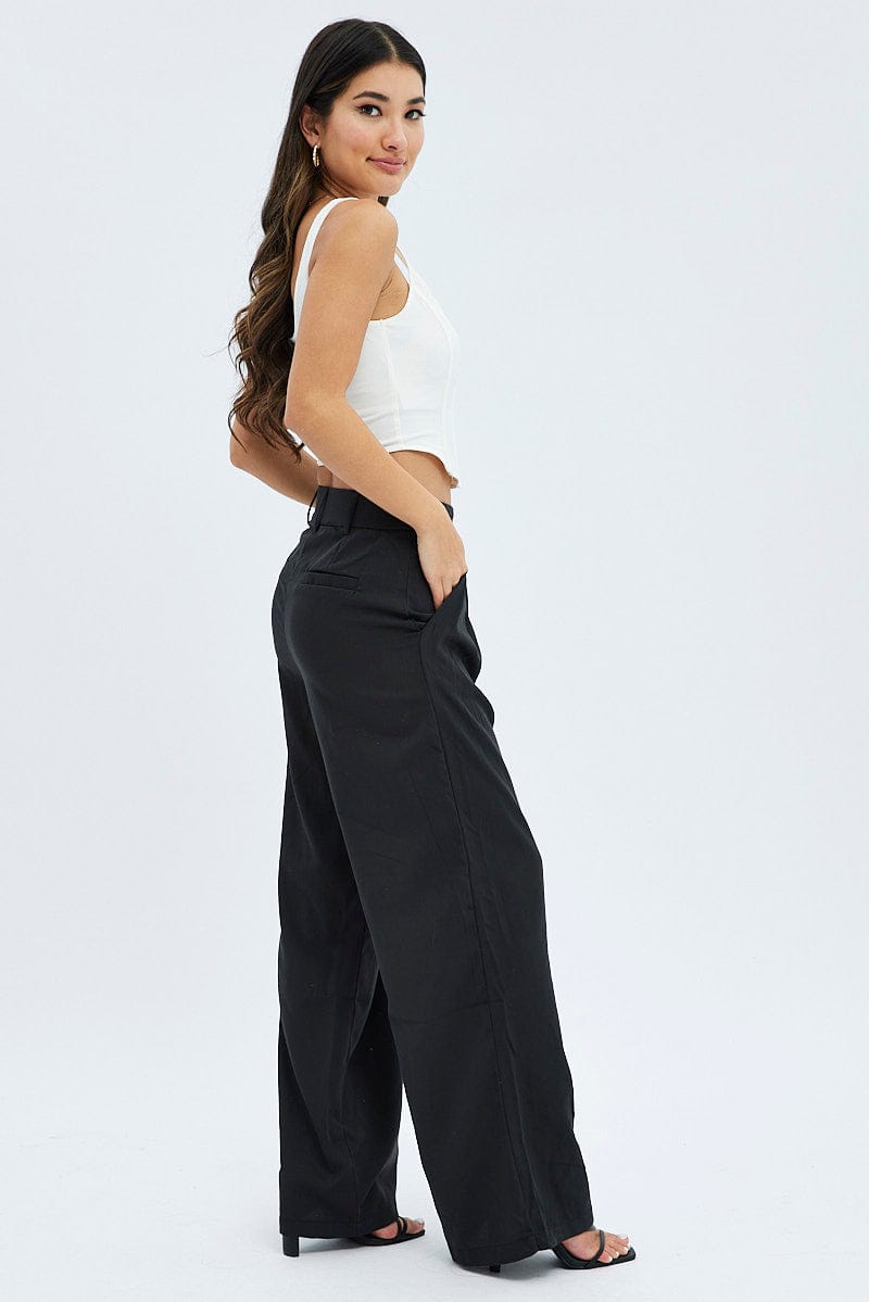 Black Wide Leg Pants Low Rise for Ally Fashion