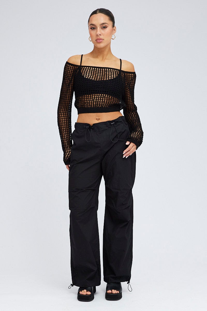 Black Parachute Pants Cargo for Ally Fashion