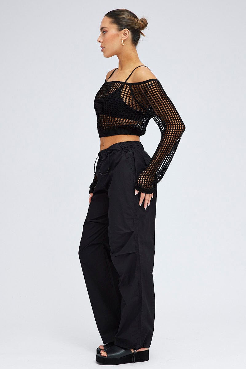 Black Parachute Pants Cargo for Ally Fashion