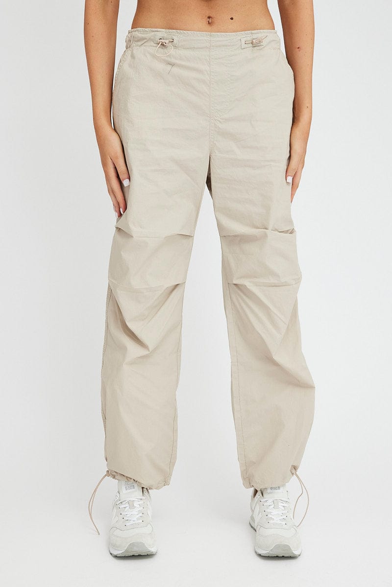 Beige Parachute Pants Cargo for Ally Fashion