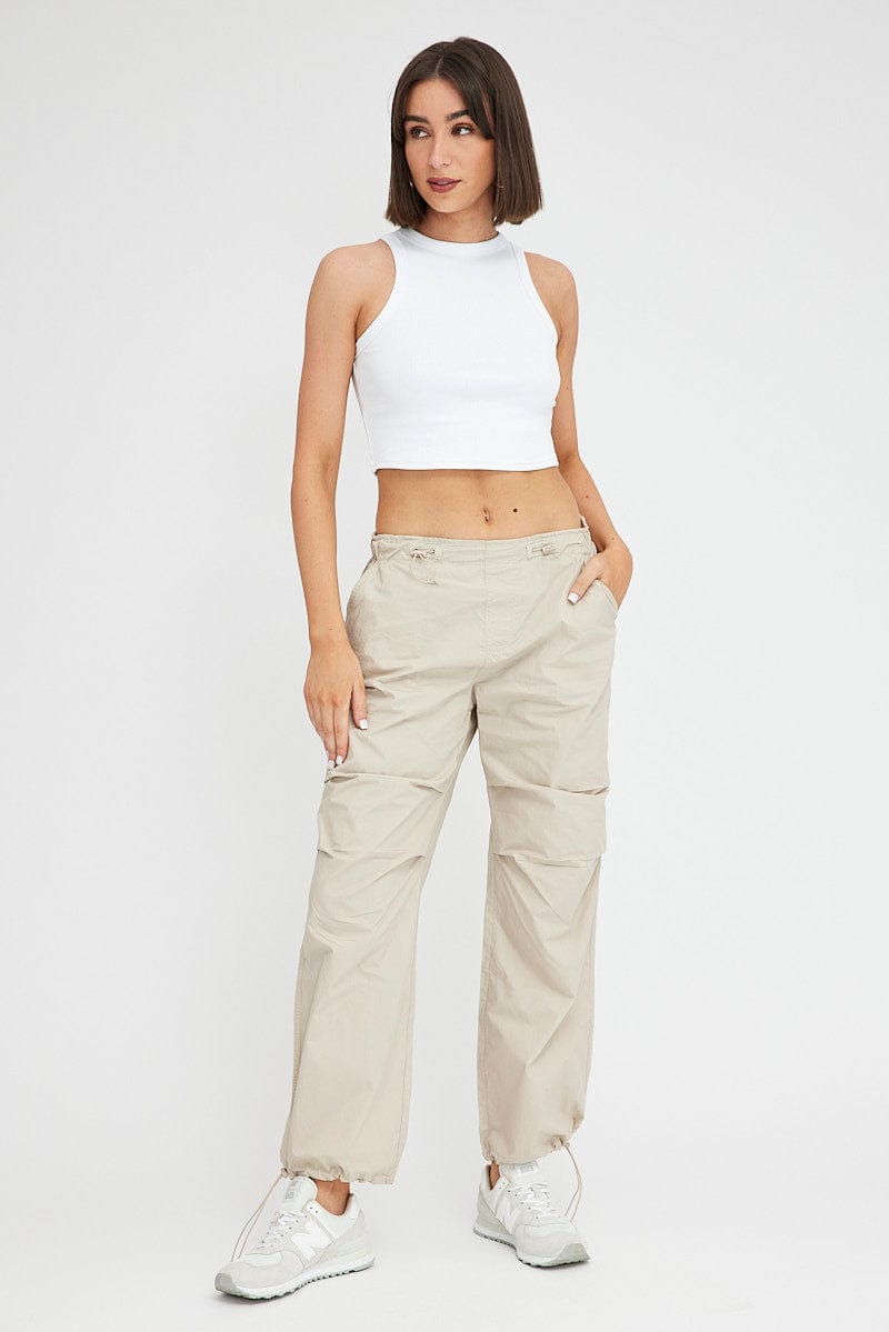 Beige Parachute Pants Cargo for Ally Fashion