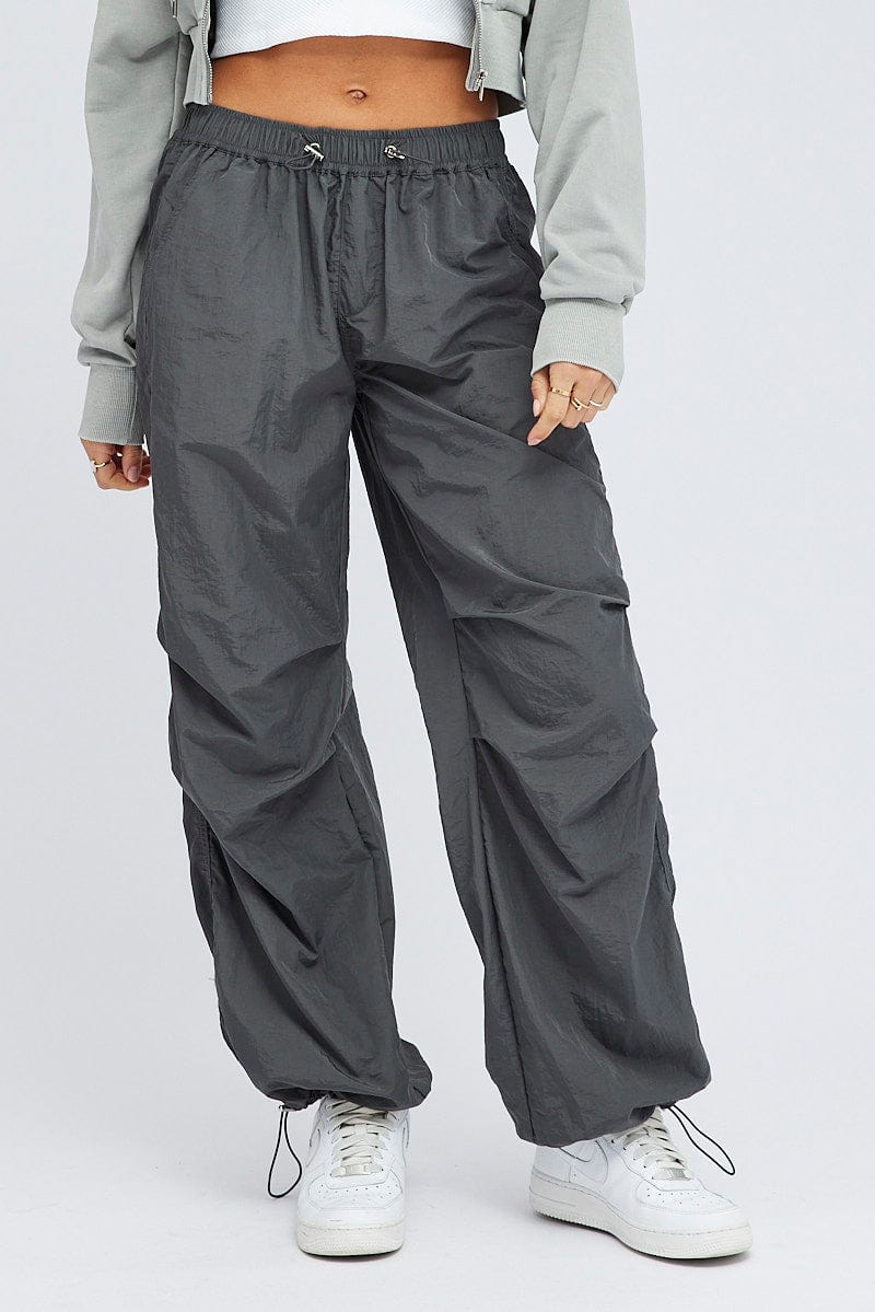 Grey Parachute Cargo Pants Low Rise | Ally Fashion