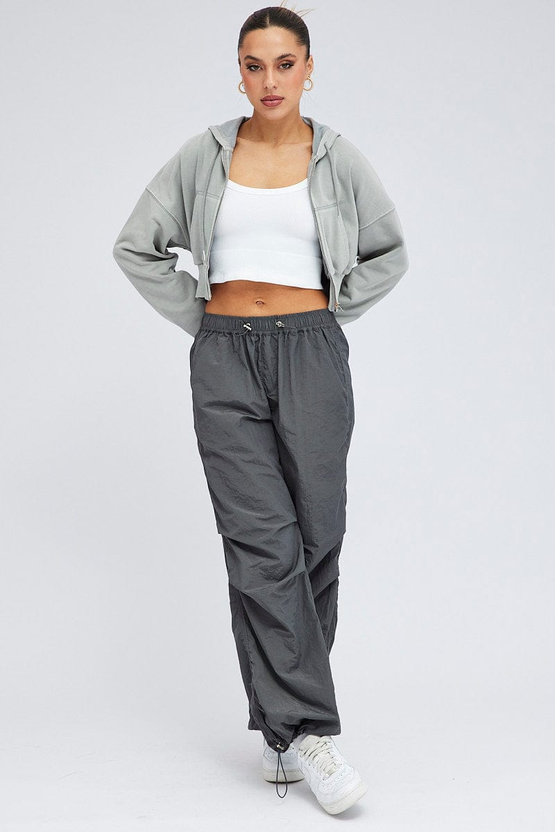 Grey Parachute Cargo Pants Low Rise for Ally Fashion