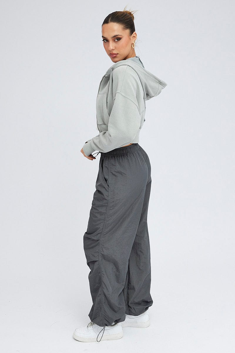Grey Parachute Cargo Pants Low Rise for Ally Fashion