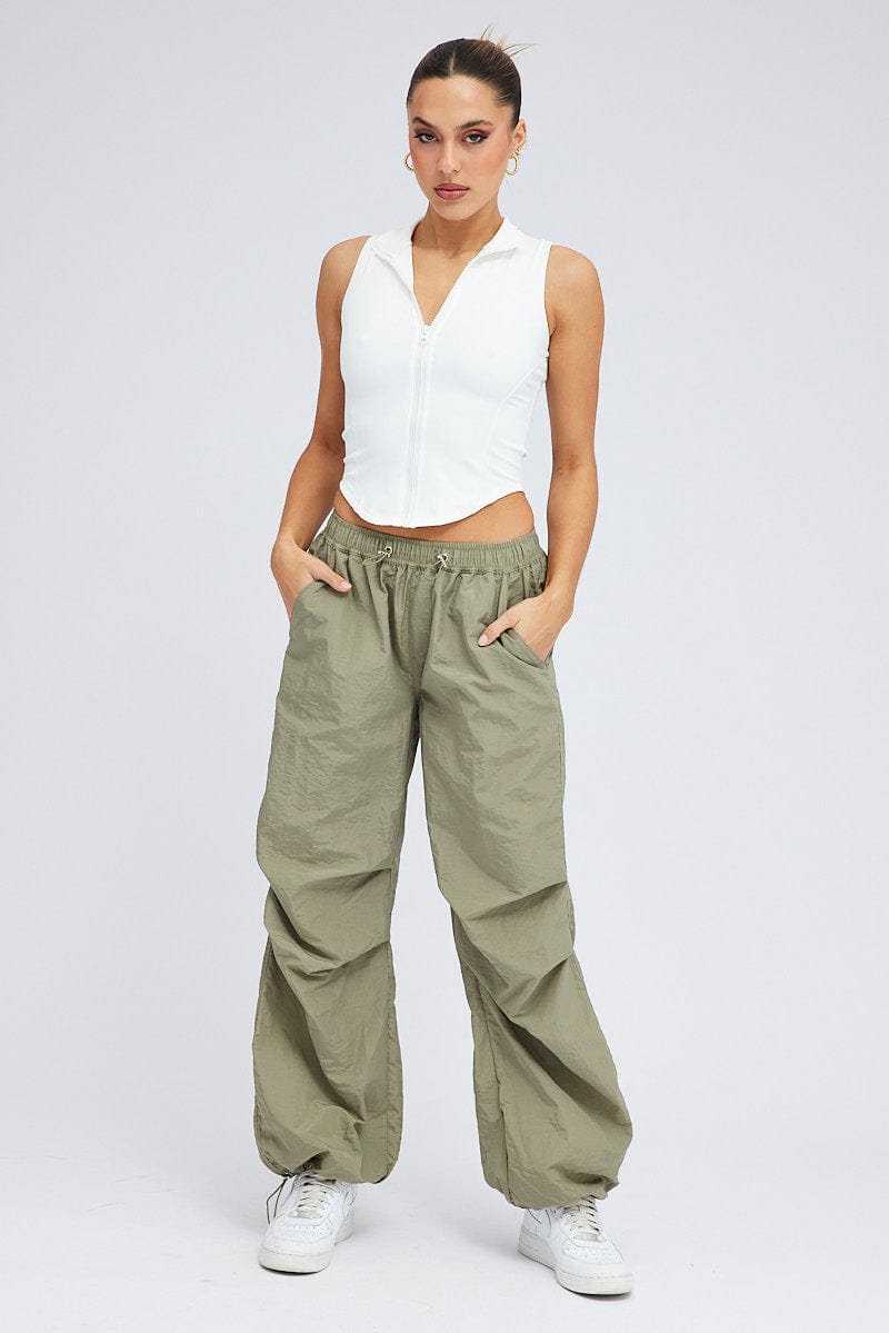 Green Parachute Cargo Pants Low Rise for Ally Fashion