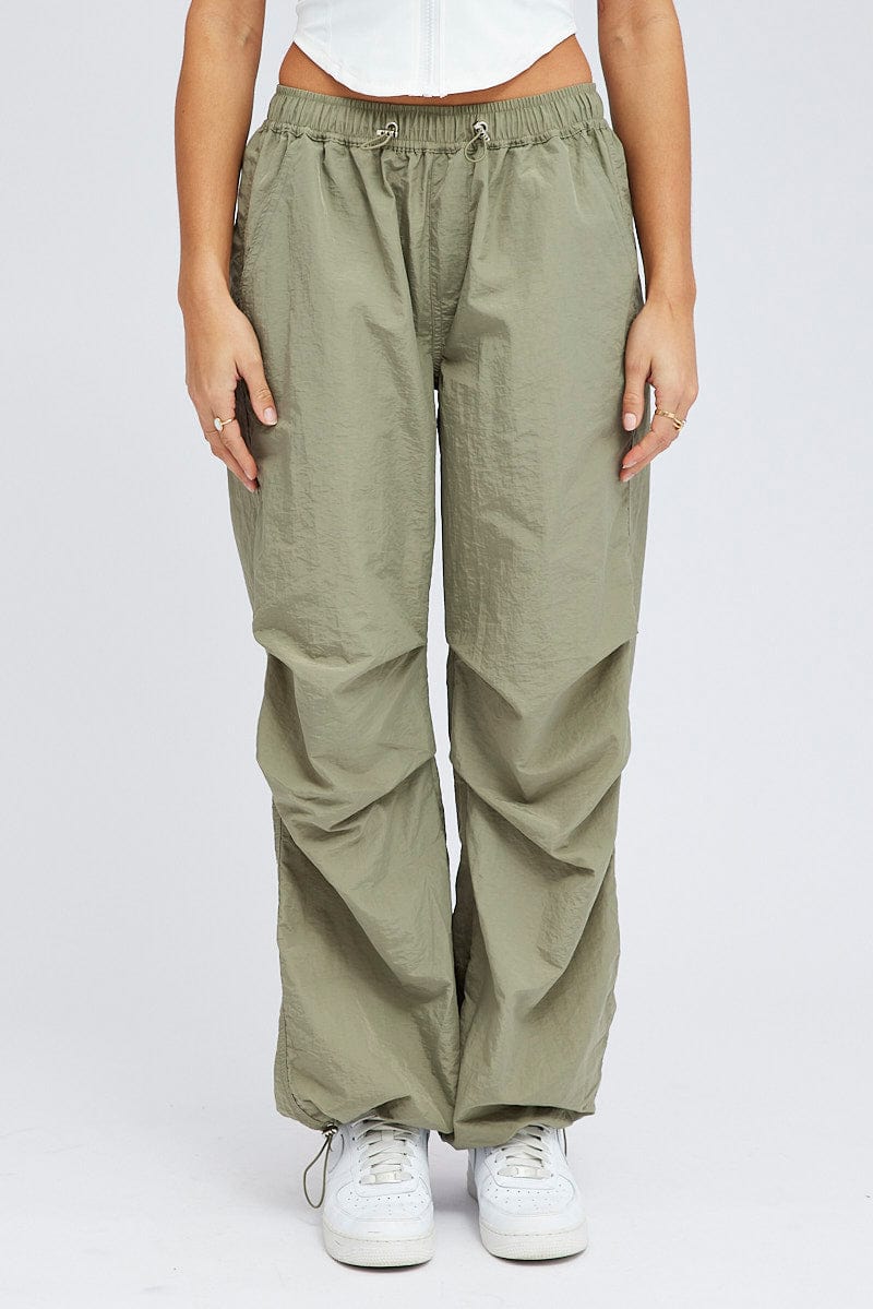 Green Parachute Cargo Pants Low Rise | Ally Fashion