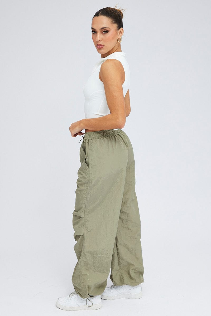 Green Parachute Cargo Pants Low Rise for Ally Fashion