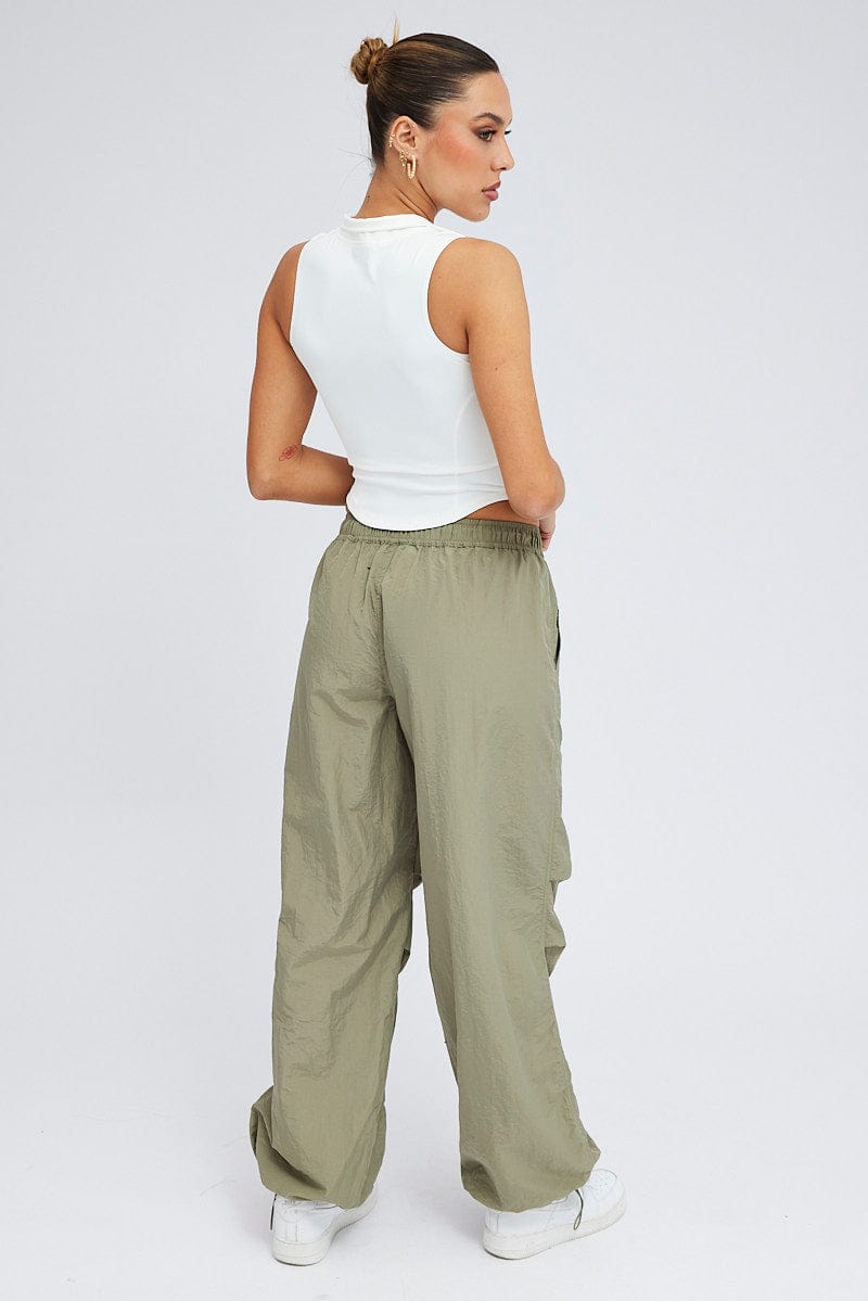 Green Parachute Cargo Pants Low Rise for Ally Fashion