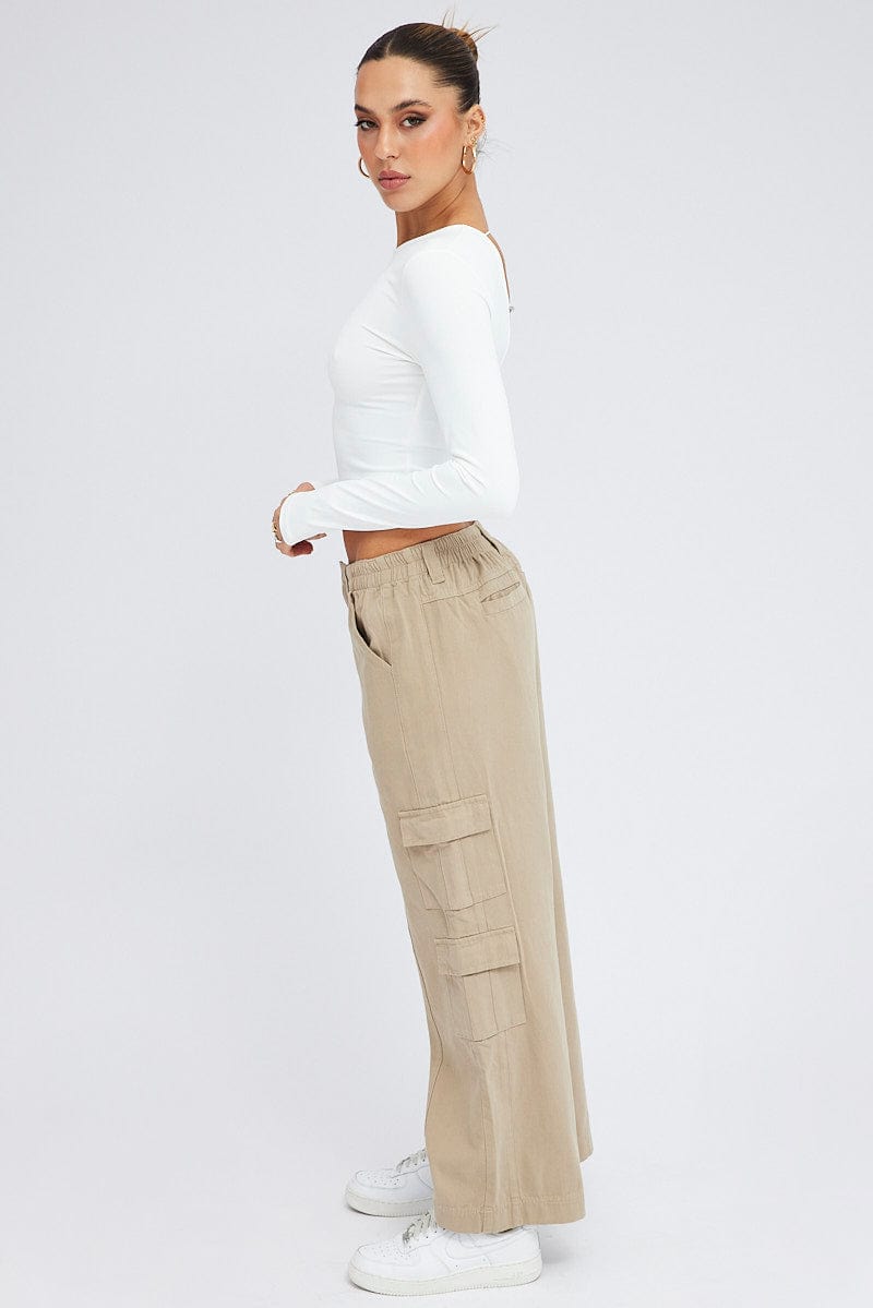 Beige Cargo Pants Mid Rise for Ally Fashion