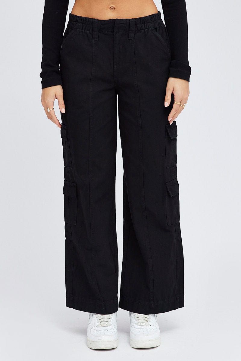 Black Cargo Pants Mid Rise for Ally Fashion