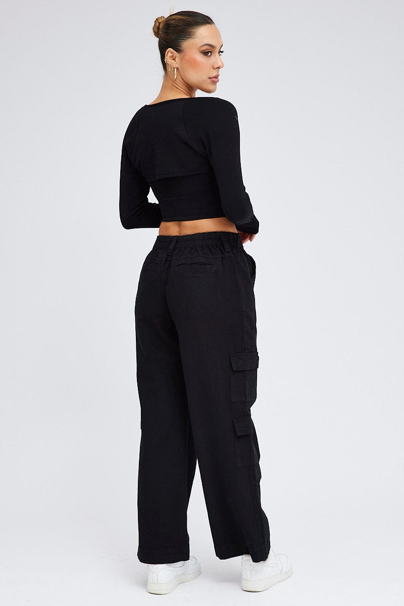 Black Cargo Pants Mid Rise for Ally Fashion
