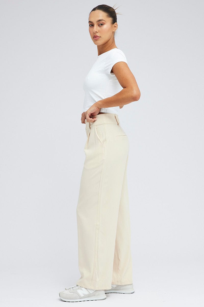 Beige Wide Leg Pants High Rise for Ally Fashion