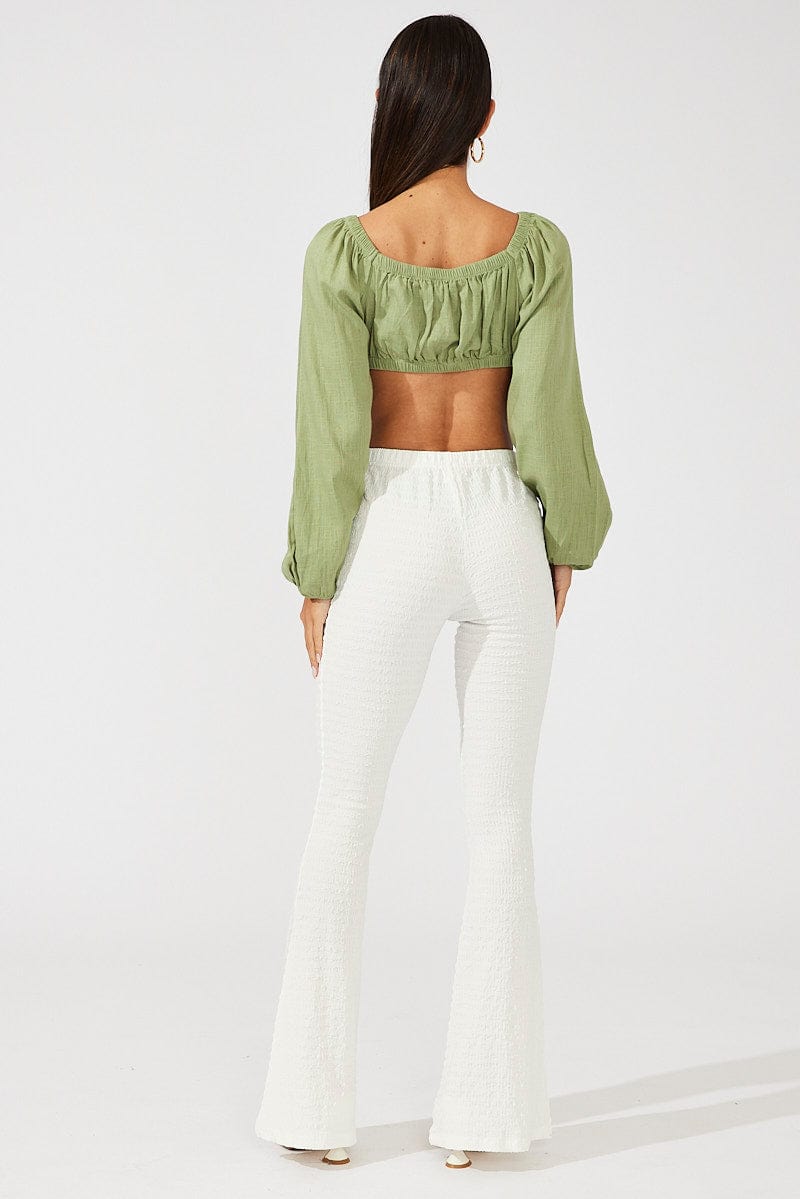 White Flare Leg Pants Textured Jersey for Ally Fashion