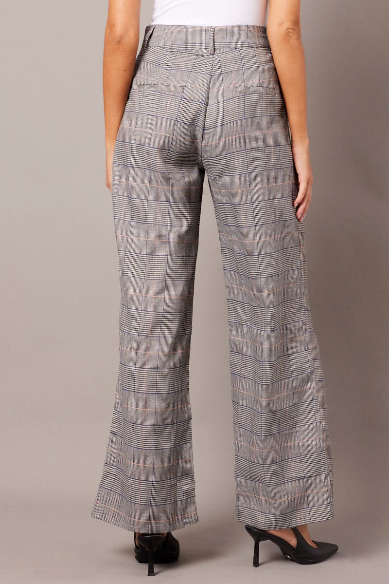 Grey Check Wide Leg Pants Tailored for Ally Fashion