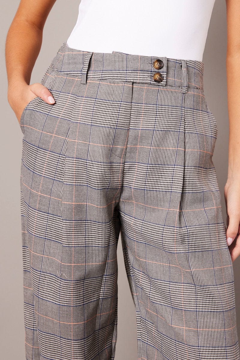 Grey Check Wide Leg Pants Tailored for Ally Fashion