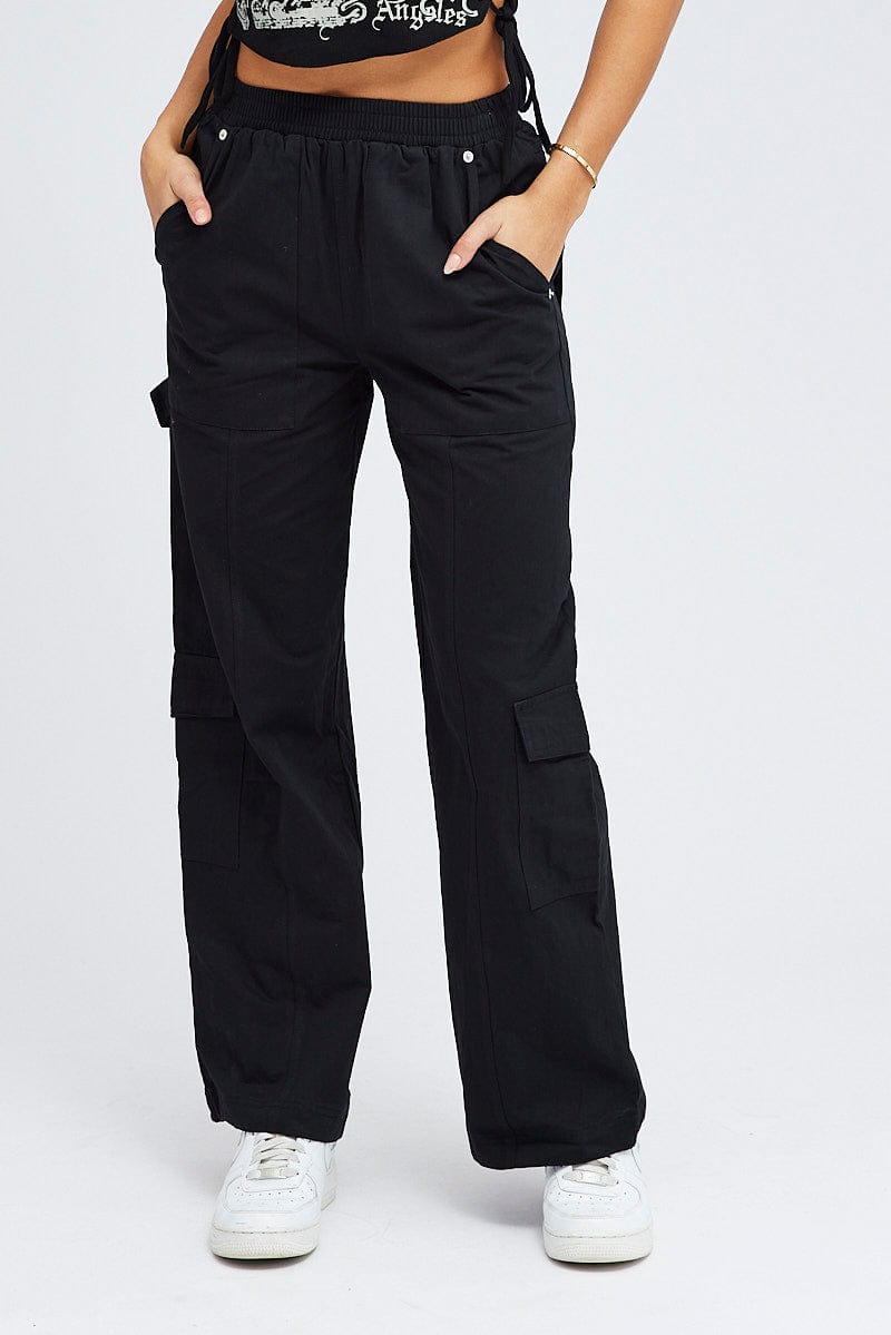 Black Cargo Pants Wide Leg for Ally Fashion