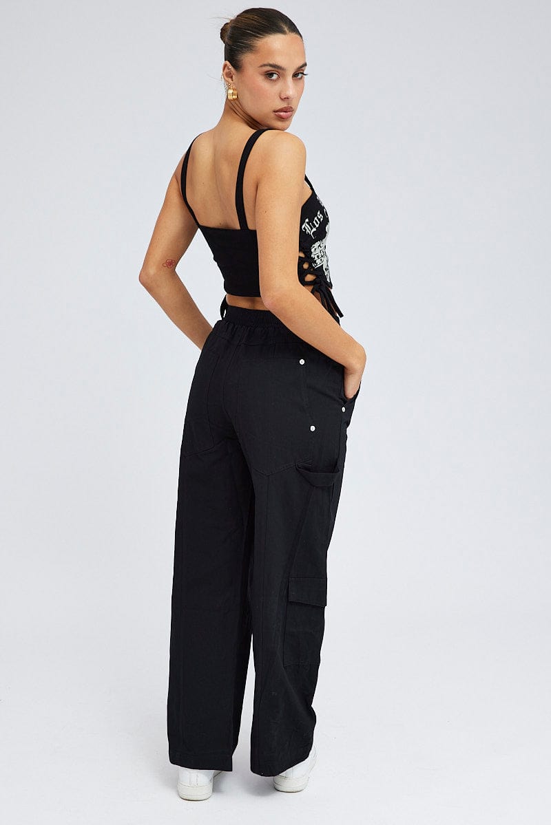 Black Cargo Pants Wide Leg for Ally Fashion