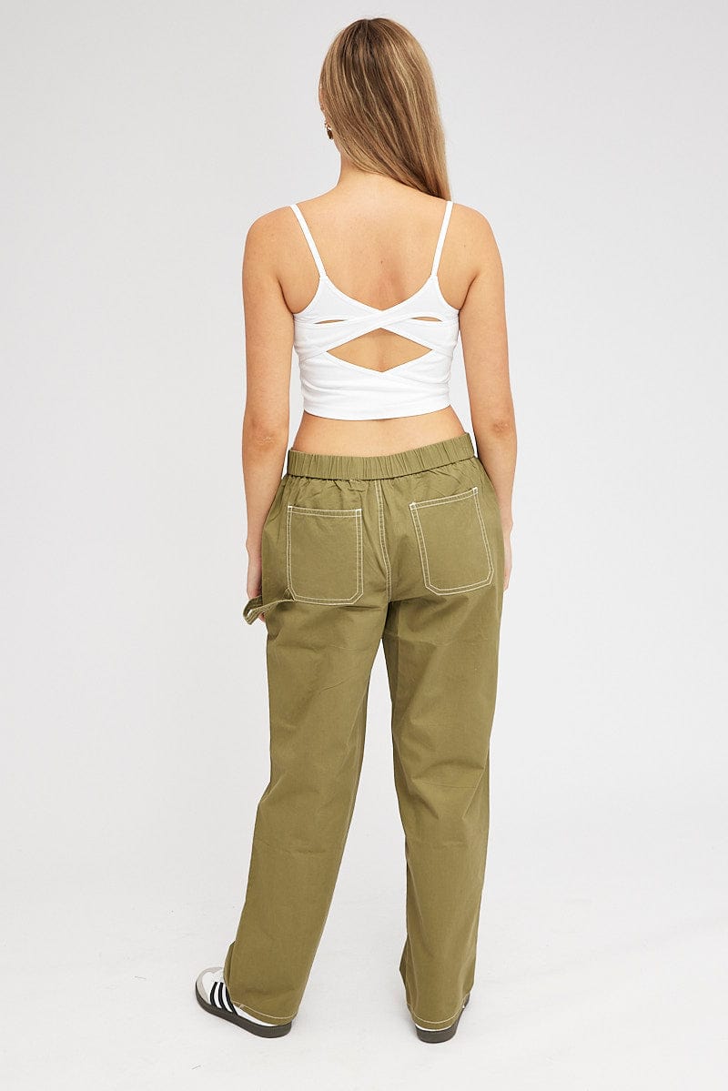 Green Cargo Pants Mid Rise Contrast Stitch for Ally Fashion