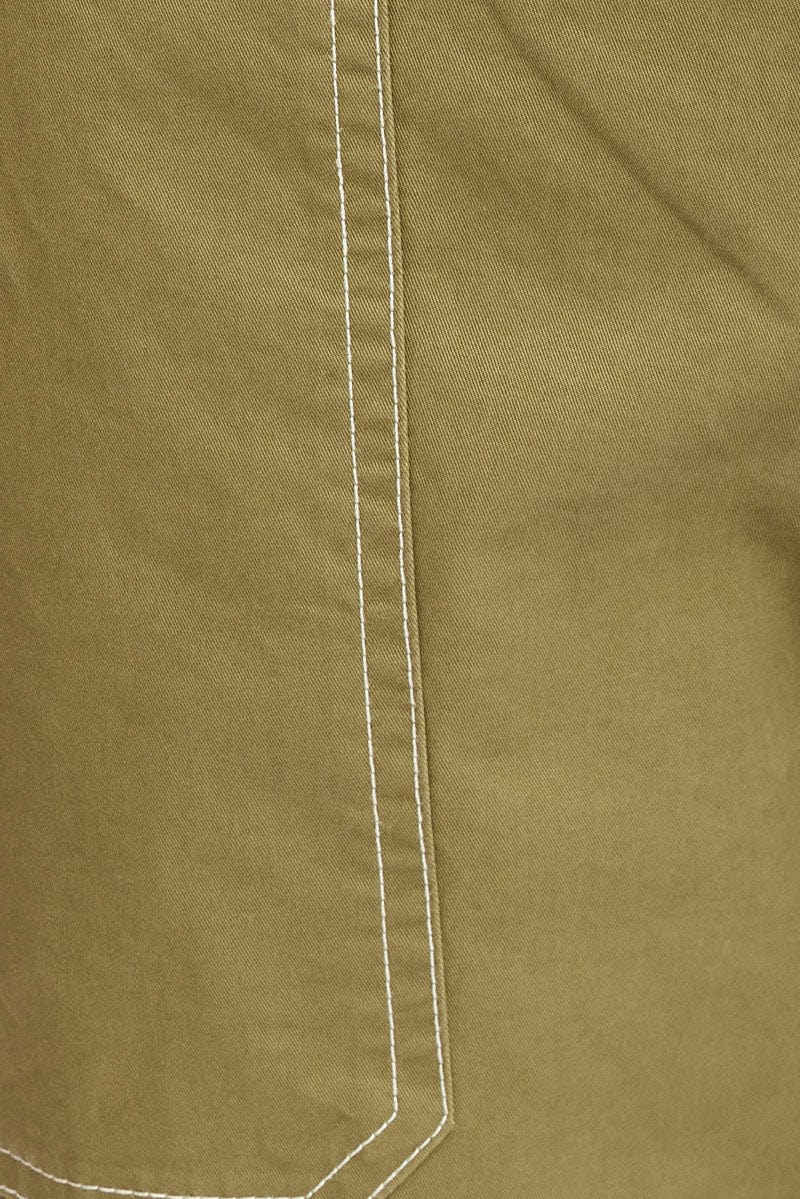 Green Cargo Pants Mid Rise Contrast Stitch for Ally Fashion