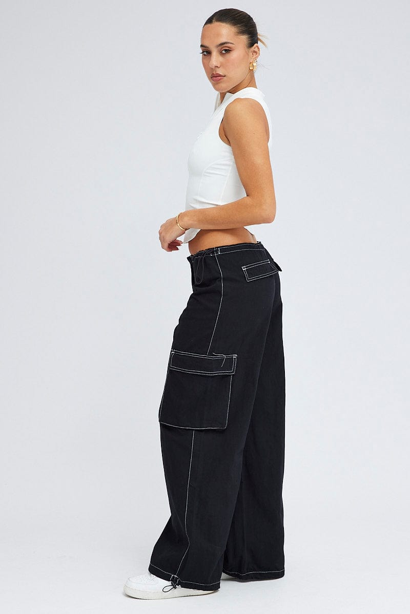 Black Parachute Pants Low Rise for Ally Fashion