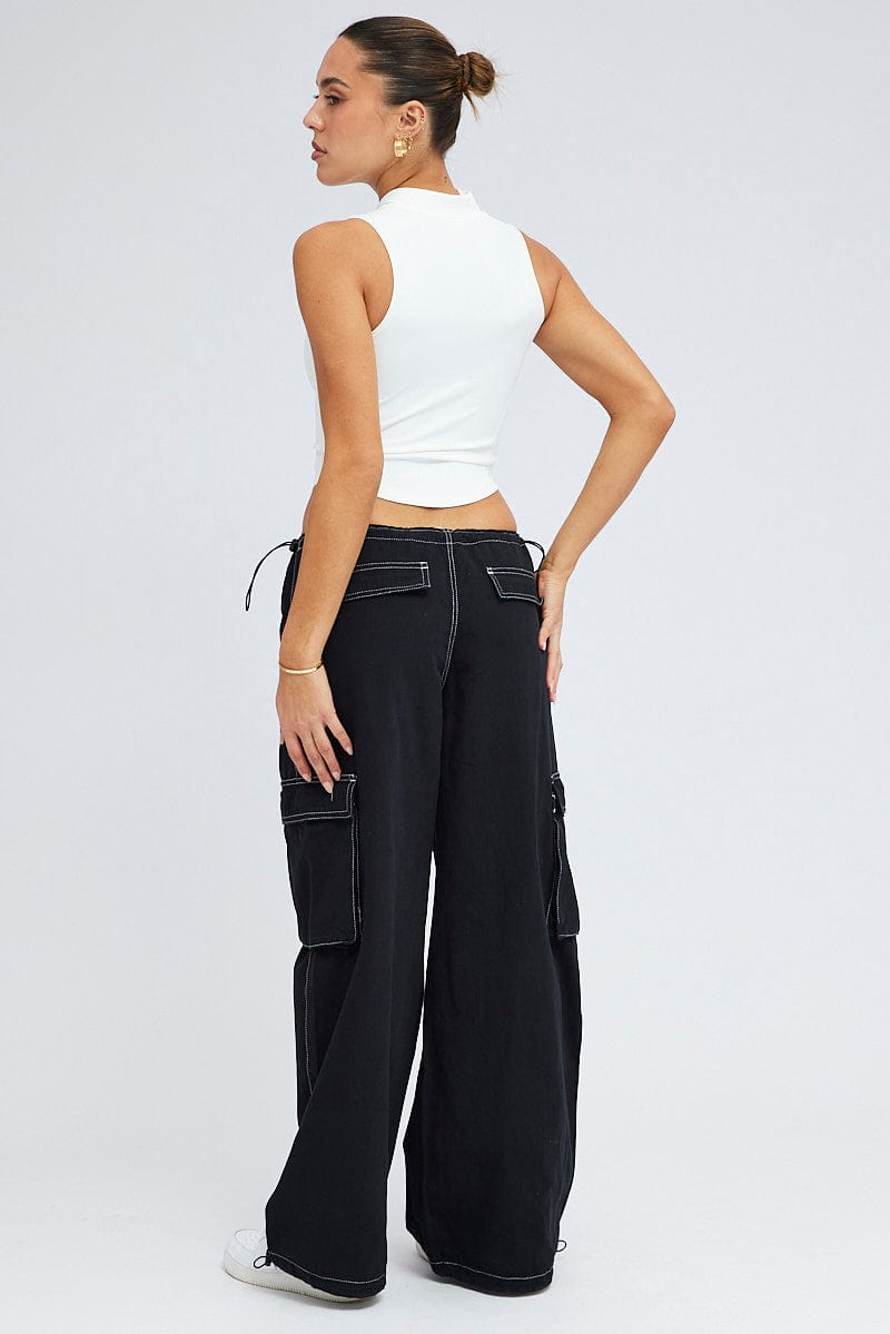 Black Parachute Pants Low Rise for Ally Fashion