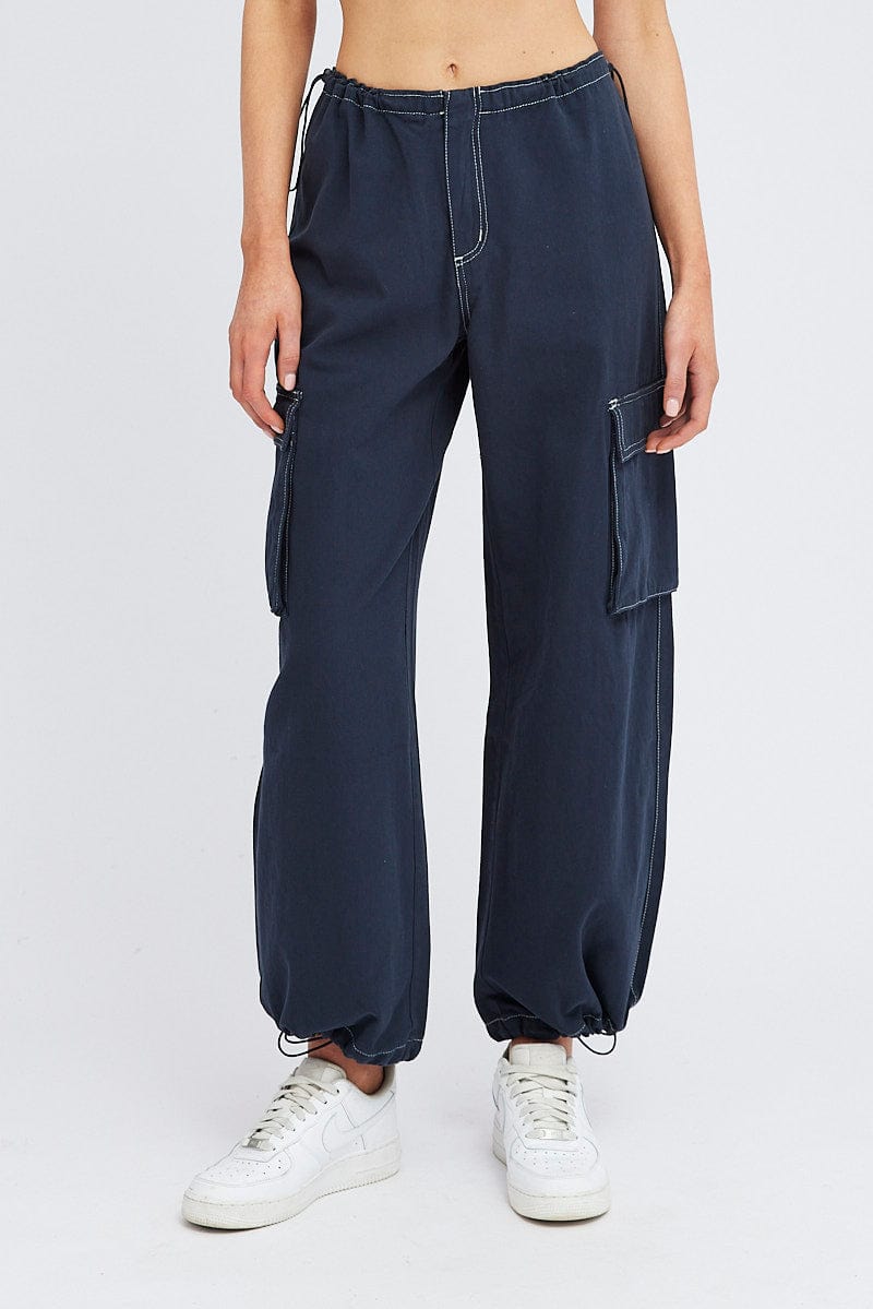 Blue Parachute Pants Low Rise for Ally Fashion