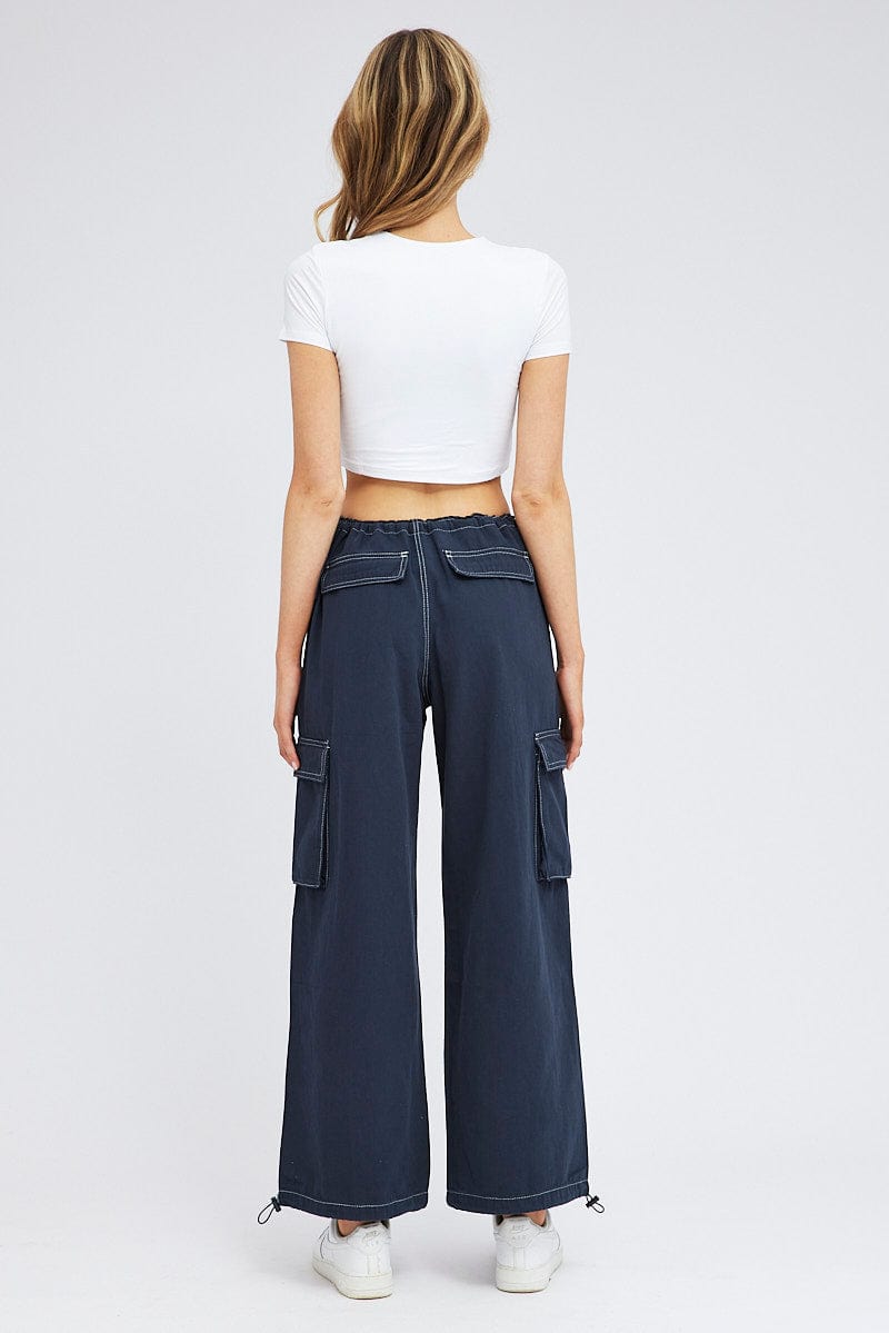 Blue Parachute Pants Low Rise for Ally Fashion