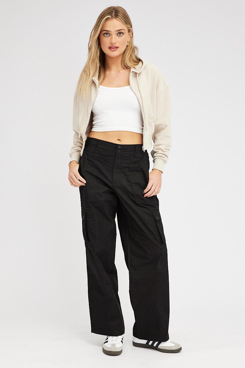 Black Cargo Pants Mid Rise for Ally Fashion
