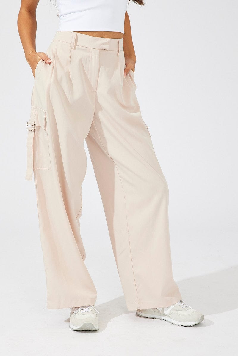 Beige Wide Leg Pants Low Rise for Ally Fashion