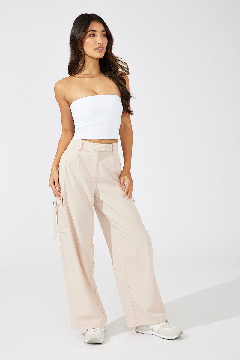 Beige Wide Leg Pants Low Rise for Ally Fashion