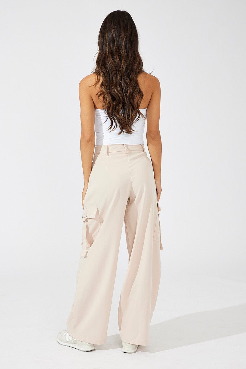 Beige Wide Leg Pants Low Rise for Ally Fashion