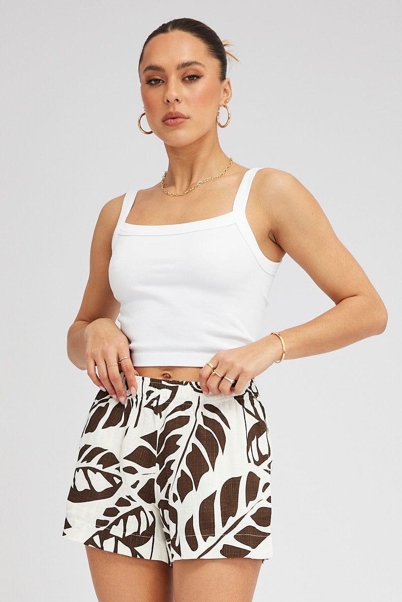 Brown Abstract Relaxed Shorts Mid Rise for Ally Fashion