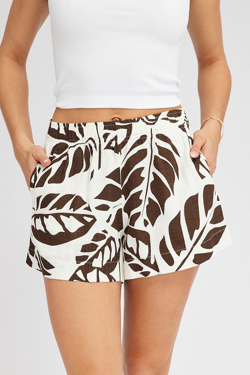 Brown Abstract Relaxed Shorts Mid Rise for Ally Fashion