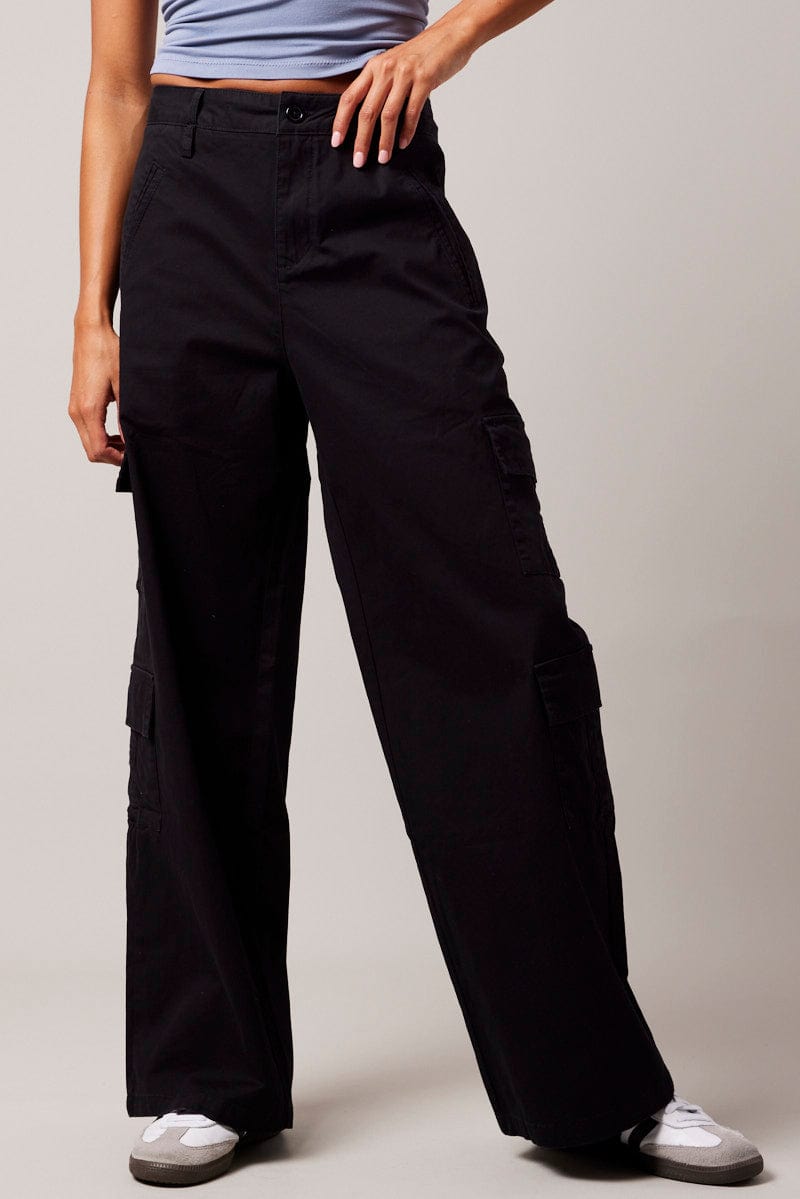 Black Cargo Pants Mid Rise | Ally Fashion