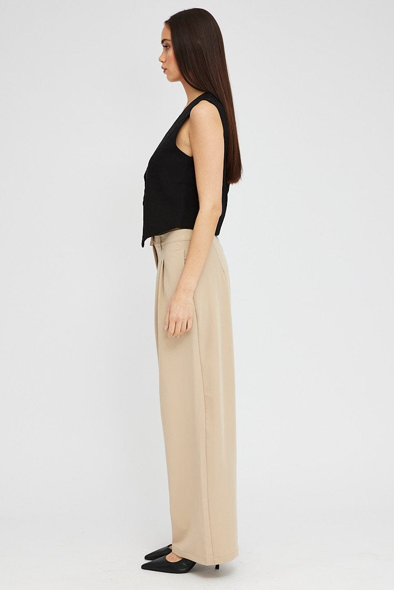 Beige Wide Leg Pants Tailored Low Rise for Ally Fashion