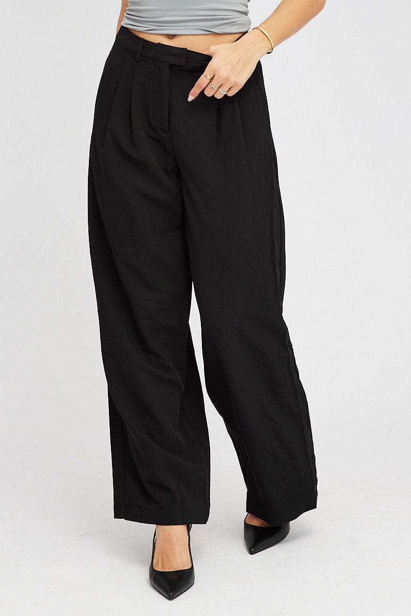 Black Wide Leg Pants Tailored Low Rise for Ally Fashion