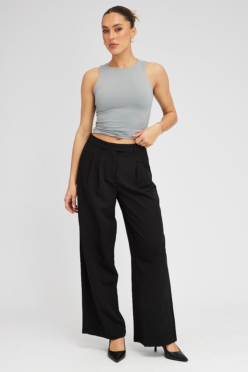 Black Wide Leg Pants Tailored Low Rise | Ally Fashion