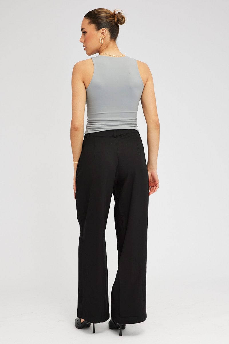 Black Wide Leg Pants Tailored Low Rise for Ally Fashion