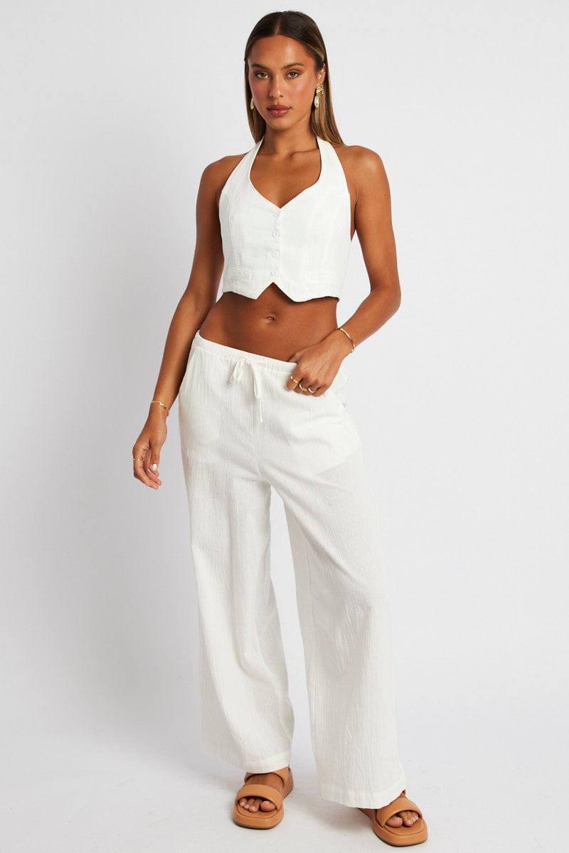 White Wide Leg Pants High Rise for Ally Fashion