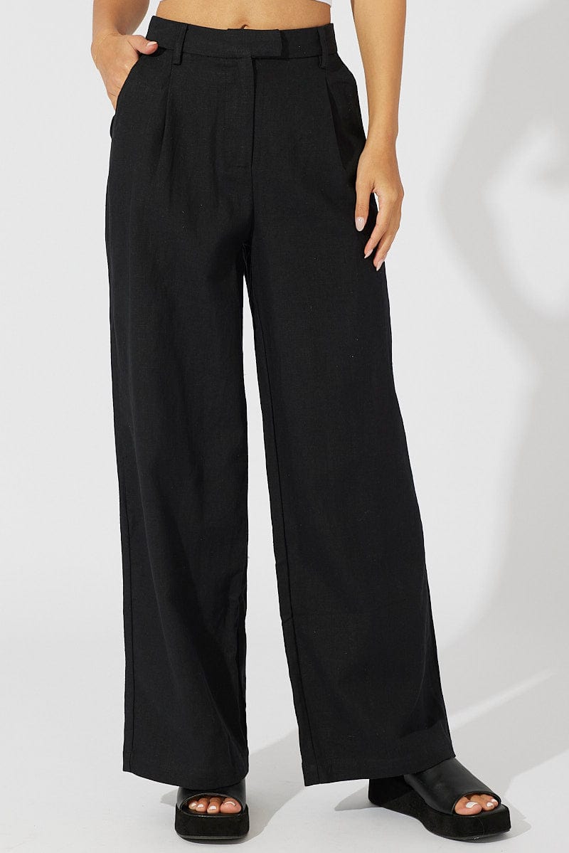 Black Wide Leg Pants High Rise Tailored | Ally Fashion