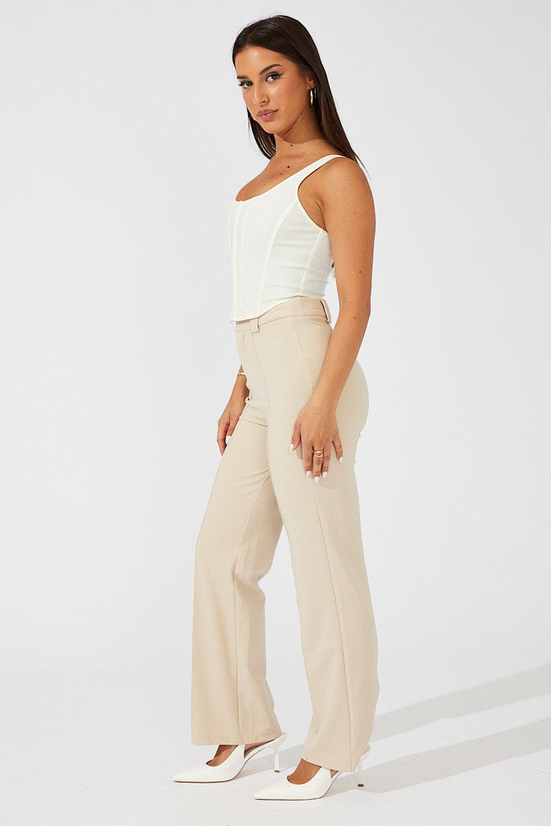 Beige Slim Pants High Rise Workwear for Ally Fashion