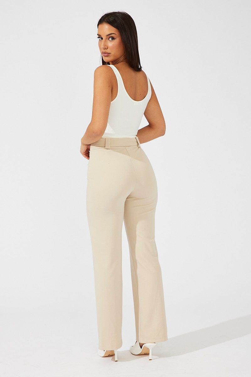 Beige Slim Pants High Rise Workwear for Ally Fashion