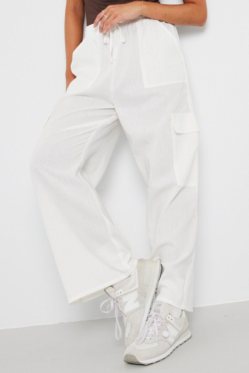 White Relaxed Cargo Pant Elasticated Waist for Ally Fashion
