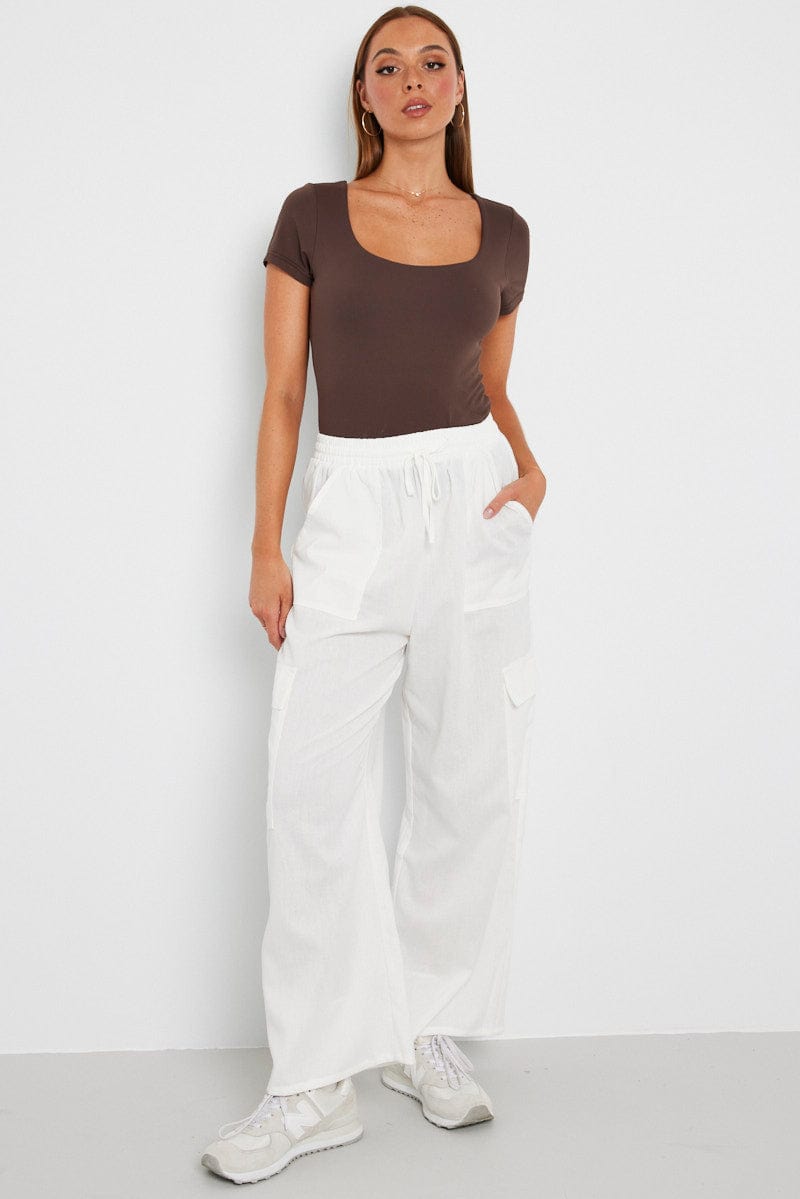 White Relaxed Cargo Pant Elasticated Waist for Ally Fashion