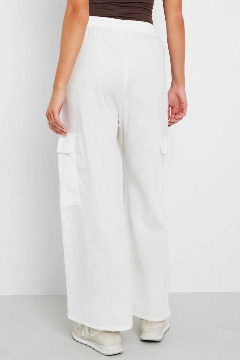 White Relaxed Cargo Pant Elasticated Waist for Ally Fashion
